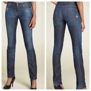Rich & Skinny Sleek Dark Wash Denim Jeans Skinny Bootcut Fit Gold Hardware 28
